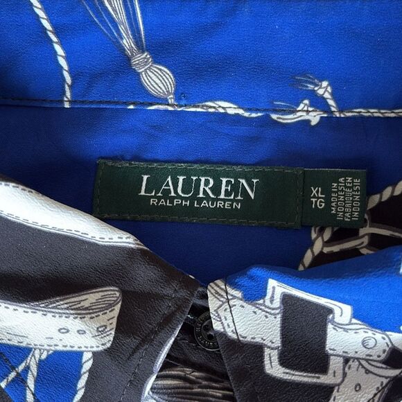 Ralph Lauren Equestrian Harness & Chain Print Crepe Button Down Shirt - Picture 7 of 11